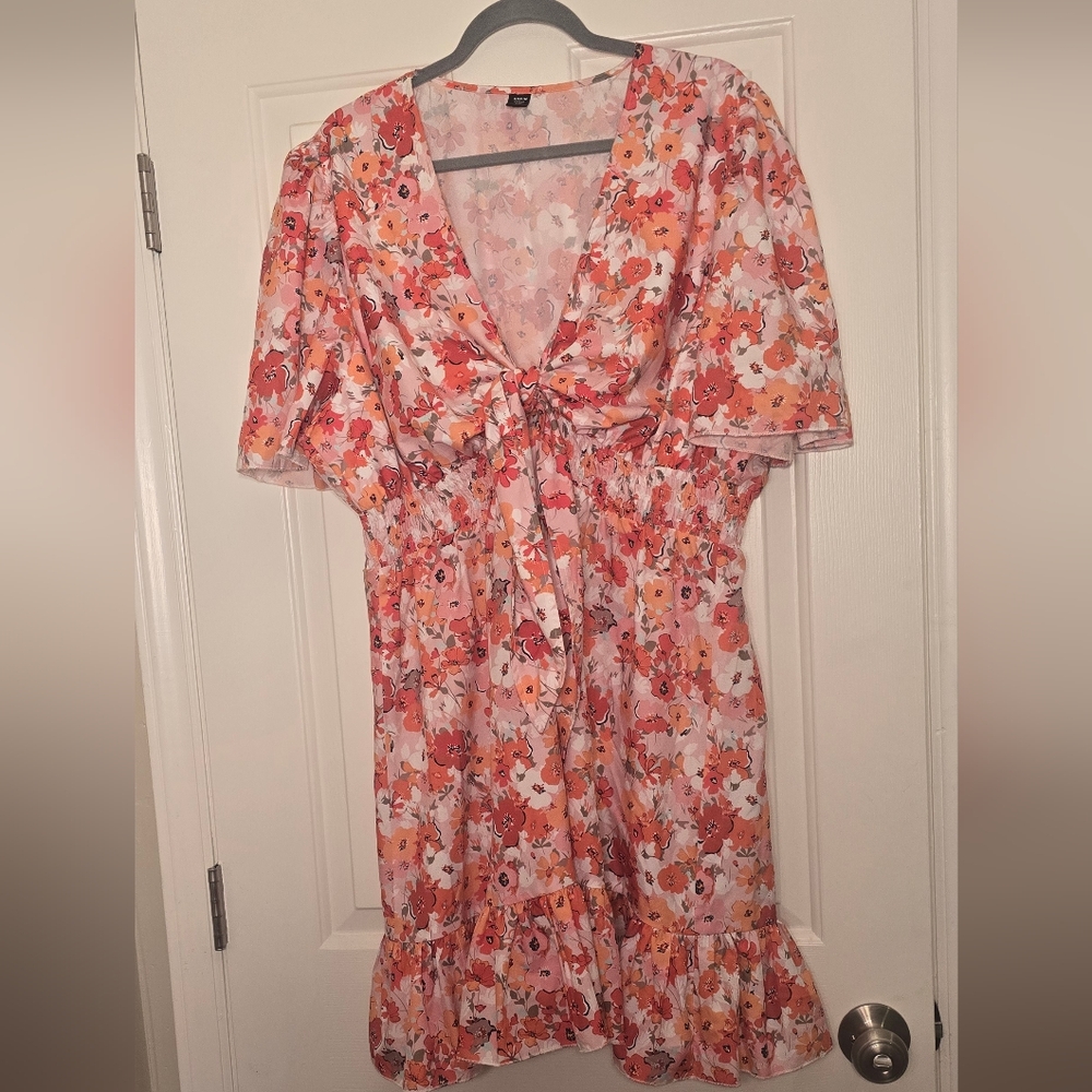 Curve Floral Dress in Pink and Orange